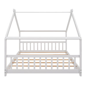 English Elm Twin Size Playhouse Bed Solid Pine Frame Kids House Roof Slat Support Included White N708P182786K