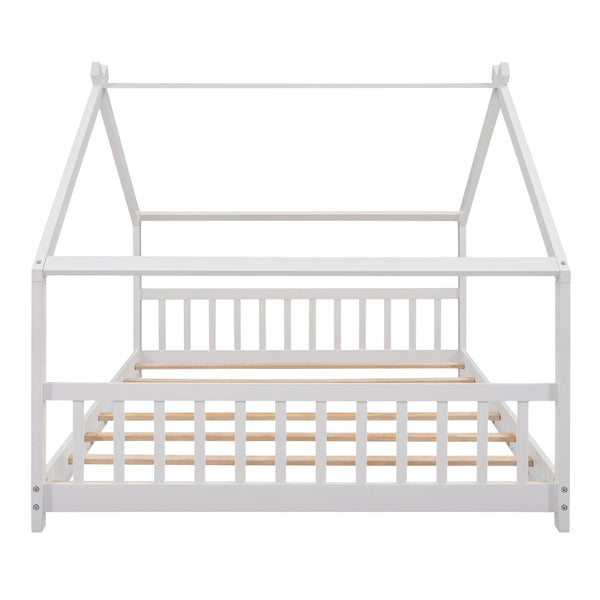 English Elm Twin Size Playhouse Bed Solid Pine Frame Kids House Roof Slat Support Included White N708P182786K