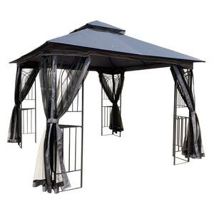 English Elm 10x10 Outdoor Gazebo with Vented Dual Roof Mesh Screens Steel Frame Patio Shelter W41940785