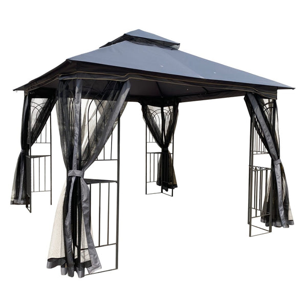 English Elm 10x10 Outdoor Gazebo with Vented Dual Roof Mesh Screens Steel Frame Patio Shelter W41940785