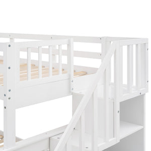 English Elm Stairway Twin Over Full Bunk Bed with Built in Stair Storage for Kids Bedroom White LT000019AAK-1
