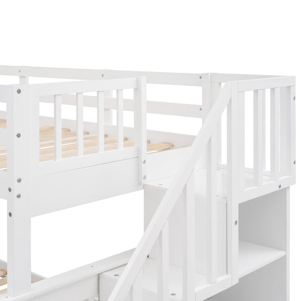 English Elm Stairway Twin Over Full Bunk Bed with Built in Stair Storage for Kids Bedroom White LT000019AAK