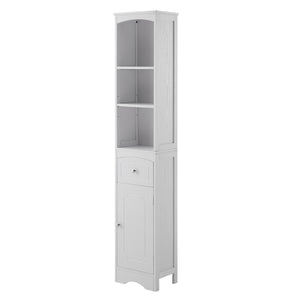 English Elm Tall Modern Freestanding Bathroom Storage Cabinet with Drawer and Adjustable Shelf, 37.4" H, MDF White WF289423AAK