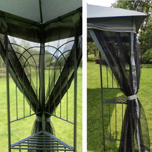English Elm 10x10 Outdoor Gazebo with Vented Dual Roof Mesh Screens Steel Frame Patio Shelter W41940785