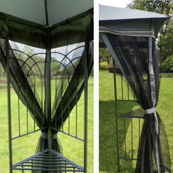English Elm 10x10 Outdoor Gazebo with Vented Dual Roof Mesh Screens Steel Frame Patio Shelter W41940785