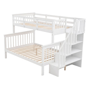 English Elm Stairway Twin Over Full Bunk Bed with Built in Stair Storage for Kids Bedroom White LT000019AAK
