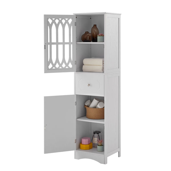 English Elm Tall Bathroom Cabinet Slim Freestanding Storage with Drawer & Doors, Adjustable Shelves, MDF Build White WF289427AAK
