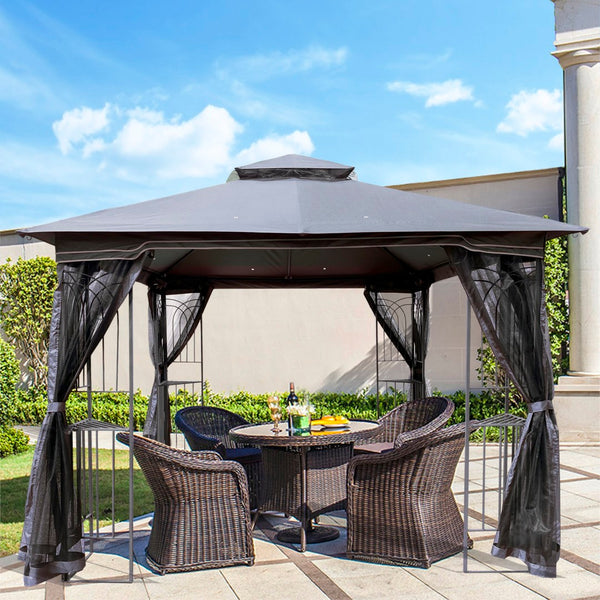 English Elm 10x10 Outdoor Gazebo with Vented Dual Roof Mesh Screens Steel Frame Patio Shelter W41940785