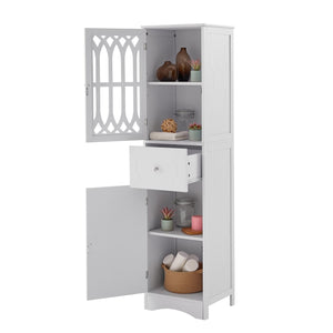 English Elm Tall Bathroom Cabinet Slim Freestanding Storage with Drawer & Doors, Adjustable Shelves, MDF Build White WF289427AAK