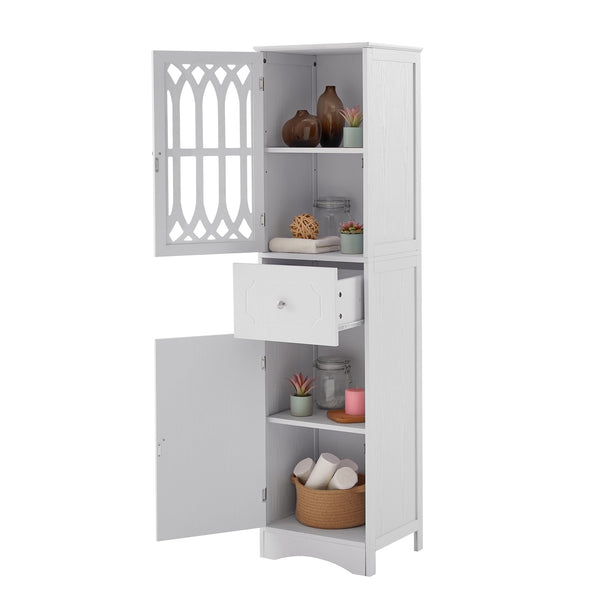 English Elm Tall Bathroom Cabinet Slim Freestanding Storage with Drawer & Doors, Adjustable Shelves, MDF Build White WF289427AAK