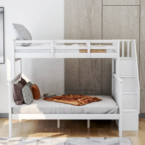 English Elm Stairway Twin Over Full Bunk Bed with Built in Stair Storage for Kids Bedroom White LT000019AAK