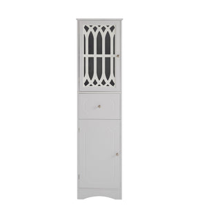 English Elm Tall Bathroom Cabinet Slim Freestanding Storage with Drawer & Doors, Adjustable Shelves, MDF Build White WF289427AAK