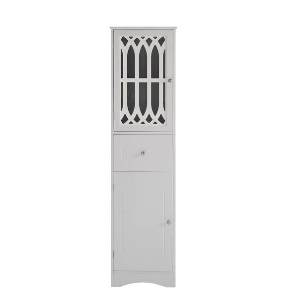 English Elm Tall Bathroom Cabinet Slim Freestanding Storage with Drawer & Doors, Adjustable Shelves, MDF Build White WF289427AAK