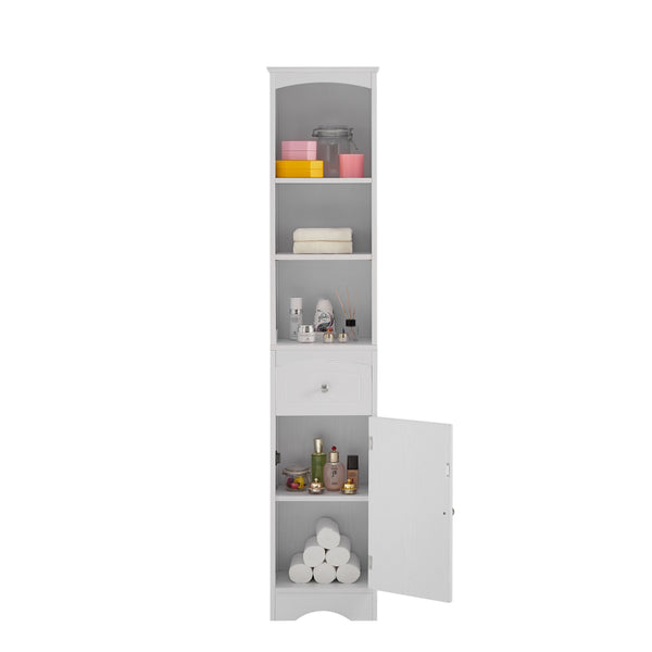 English Elm Tall Modern Freestanding Bathroom Storage Cabinet with Drawer and Adjustable Shelf, 37.4" H, MDF White WF289423AAK