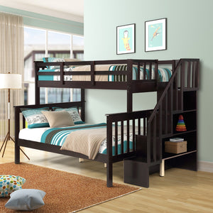 English Elm Stairway Twin Over Full Bunk Bed with Built in Stair Storage for Kids Bedroom Espresso LT000019AAP