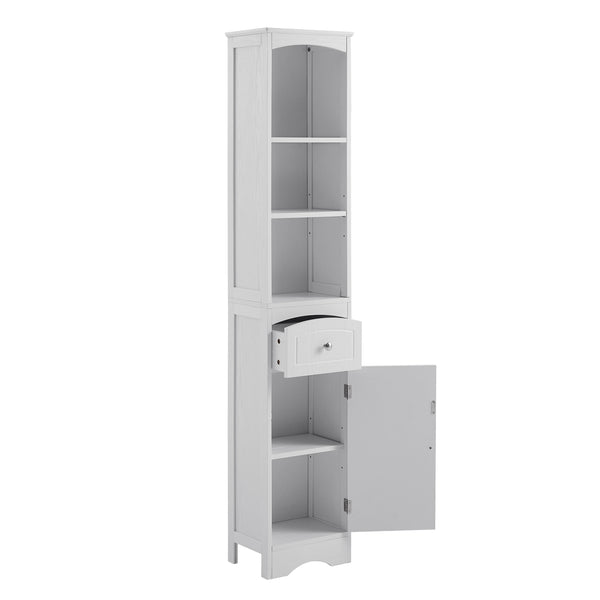 English Elm Tall Modern Freestanding Bathroom Storage Cabinet with Drawer and Adjustable Shelf, 37.4" H, MDF White WF289423AAK