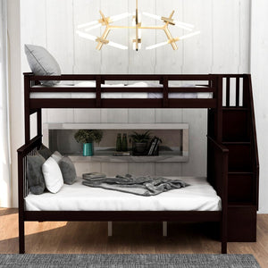 English Elm Stairway Twin Over Full Bunk Bed with Built in Stair Storage for Kids Bedroom Espresso LT000019AAP-1