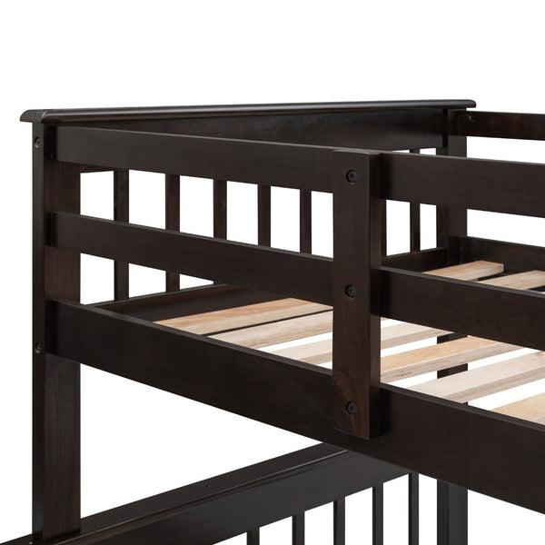 English Elm Stairway Twin Over Full Bunk Bed with Built in Stair Storage for Kids Bedroom Espresso LT000019AAP