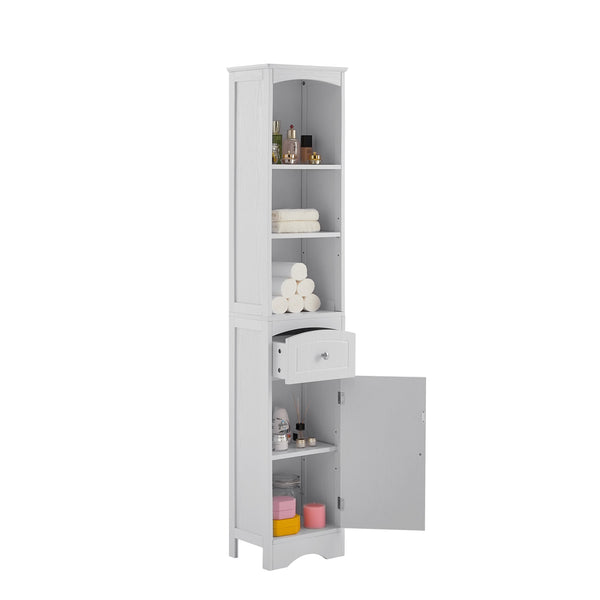 English Elm Tall Modern Freestanding Bathroom Storage Cabinet with Drawer and Adjustable Shelf, 37.4" H, MDF White WF289423AAK