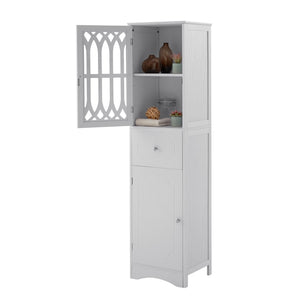 English Elm Tall Bathroom Cabinet Slim Freestanding Storage with Drawer & Doors, Adjustable Shelves, MDF Build White WF289427AAK