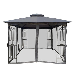 English Elm 10x10 Outdoor Gazebo with Vented Dual Roof Mesh Screens Steel Frame Patio Shelter W41940785