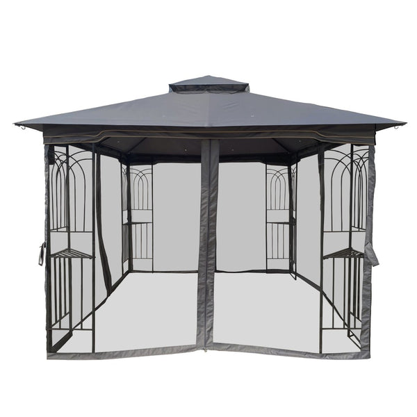 English Elm 10x10 Outdoor Gazebo with Vented Dual Roof Mesh Screens Steel Frame Patio Shelter W41940785