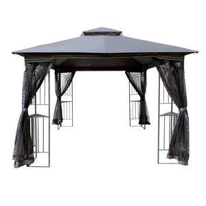 English Elm 10x10 Outdoor Gazebo with Vented Dual Roof Mesh Screens Steel Frame Patio Shelter W41940785