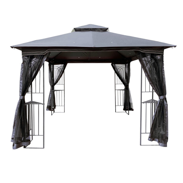 English Elm 10x10 Outdoor Gazebo with Vented Dual Roof Mesh Screens Steel Frame Patio Shelter W41940785
