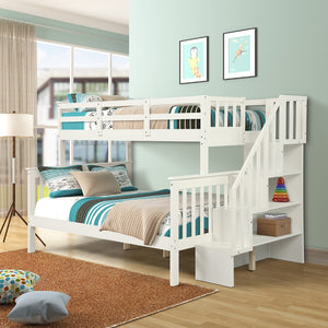 English Elm Stairway Twin Over Full Bunk Bed with Built in Stair Storage for Kids Bedroom White LT000019AAK-1
