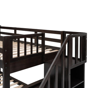 English Elm Stairway Twin Over Full Bunk Bed with Built in Stair Storage for Kids Bedroom Espresso LT000019AAP-1
