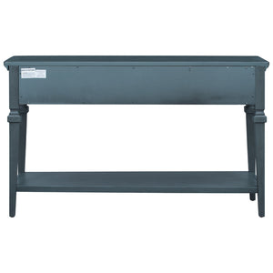 English Elm Trexm Neoclassical Pine Console Table Three Drawers Open Shelf Entryway Storage Navy WF199599AAM