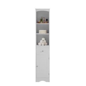 English Elm Tall Modern Freestanding Bathroom Storage Cabinet with Drawer and Adjustable Shelf, 37.4" H, MDF White WF289423AAK