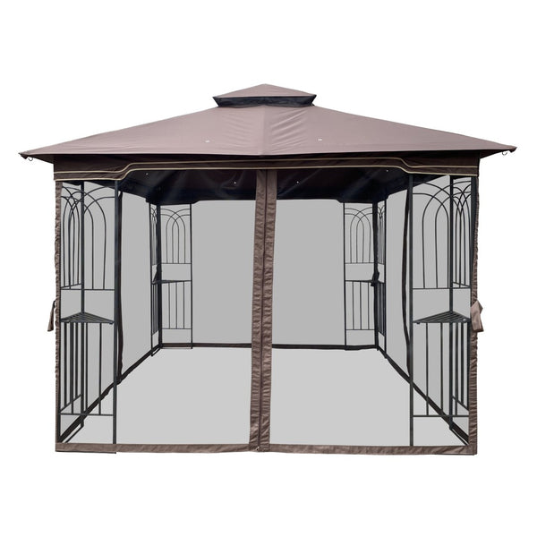 English Elm Same 10x10 Outdoor Gazebo Steel Frame Double Roof Mesh Screens Backyard Patio Shelter W41940786