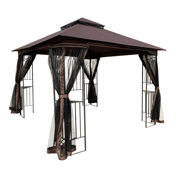 English Elm Same 10x10 Outdoor Gazebo with Vented Dual Roof Mesh Walls Steel Frame Patio W419P461620