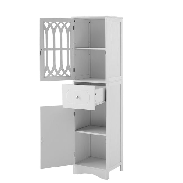 English Elm Tall Bathroom Cabinet Slim Freestanding Storage with Drawer & Doors, Adjustable Shelves, MDF Build White WF289427AAK