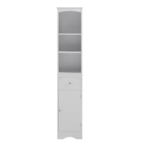 English Elm Tall Modern Freestanding Bathroom Storage Cabinet with Drawer and Adjustable Shelf, 37.4" H, MDF White WF289423AAK