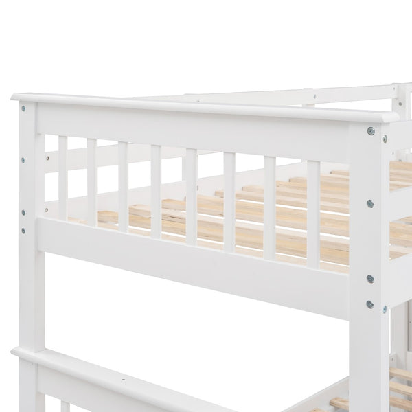English Elm Stairway Twin Over Full Bunk Bed with Built in Stair Storage for Kids Bedroom White LT000019AAK