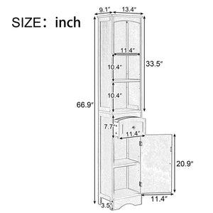 English Elm Tall Modern Freestanding Bathroom Storage Cabinet with Drawer and Adjustable Shelf, 37.4" H, MDF White WF289423AAK