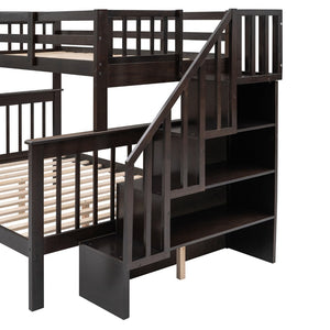 English Elm Stairway Twin Over Full Bunk Bed with Built in Stair Storage for Kids Bedroom Espresso LT000019AAP-1