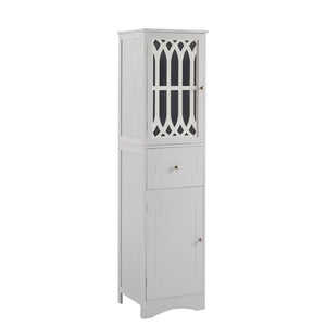 English Elm Tall Bathroom Cabinet Slim Freestanding Storage with Drawer & Doors, Adjustable Shelves, MDF Build White WF289427AAK