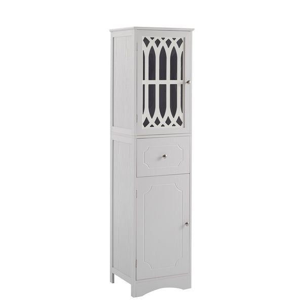 English Elm Tall Bathroom Cabinet Slim Freestanding Storage with Drawer & Doors, Adjustable Shelves, MDF Build White WF289427AAK