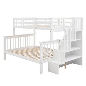 English Elm Stairway Twin Over Full Bunk Bed with Built in Stair Storage for Kids Bedroom White LT000019AAK