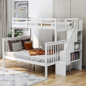 English Elm Stairway Twin Over Full Bunk Bed with Built in Stair Storage for Kids Bedroom White LT000019AAK