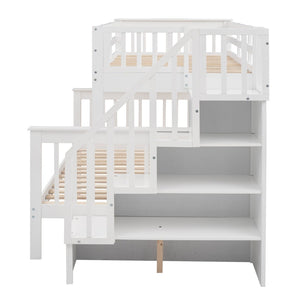 English Elm Stairway Twin Over Full Bunk Bed with Built in Stair Storage for Kids Bedroom White LT000019AAK-1