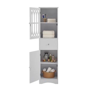 English Elm Tall Bathroom Cabinet Slim Freestanding Storage with Drawer & Doors, Adjustable Shelves, MDF Build White WF289427AAK