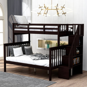 English Elm Stairway Twin Over Full Bunk Bed with Built in Stair Storage for Kids Bedroom Espresso LT000019AAP