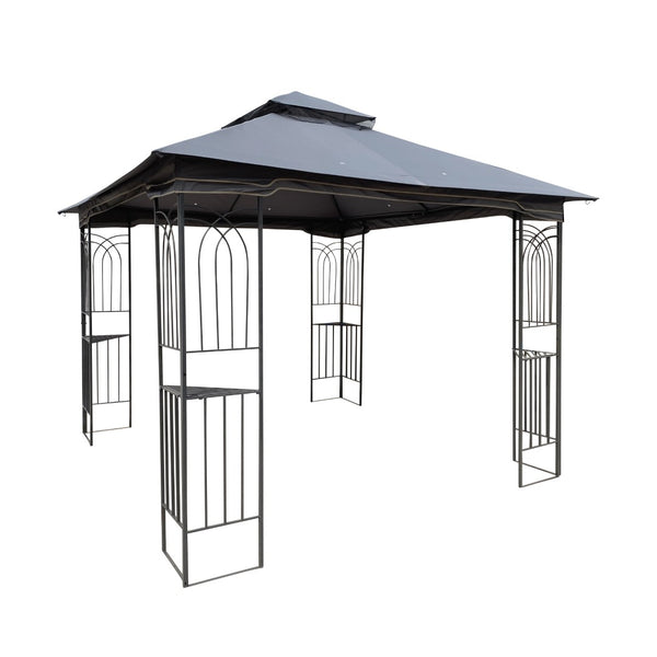 English Elm 10x10 Outdoor Gazebo with Vented Dual Roof Mesh Screens Steel Frame Patio Shelter W41940785