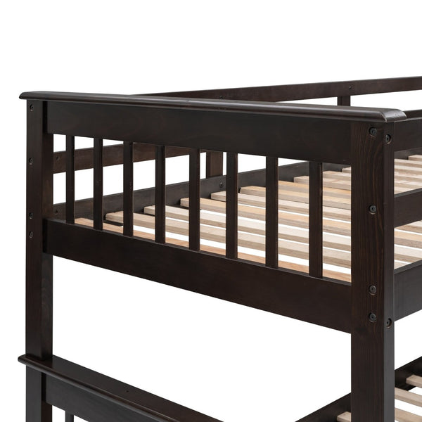 English Elm Stairway Twin Over Full Bunk Bed with Built in Stair Storage for Kids Bedroom Espresso LT000019AAP