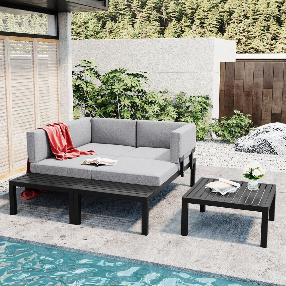 English Elm Topmax Outdoor Aluminum Patio Sectional Set with Integrated End Tables and Coffee Table WF285249AAE