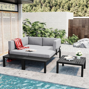 English Elm Topmax Outdoor Aluminum Patio Sectional Set with Integrated End Tables and Coffee Table WF285249AAE